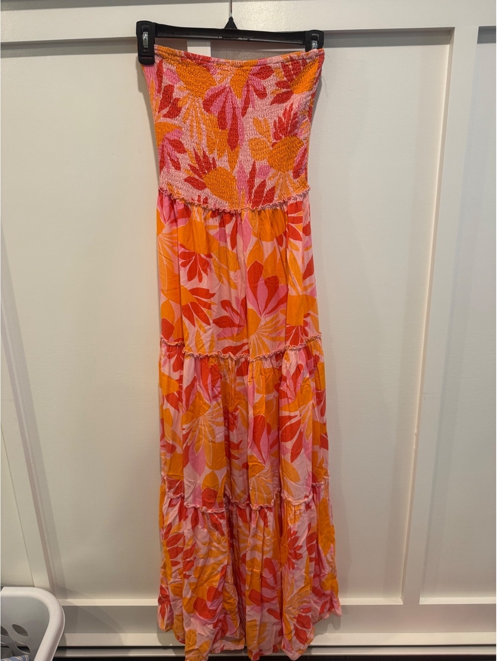 Abel The Label Pink Orange Floral Smocked Maxi Dress Size S